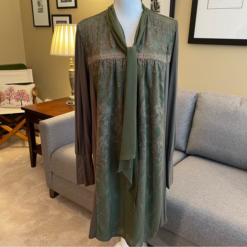 TINY Dark Olive Green Elegant Long Sleeve Dress Size XL